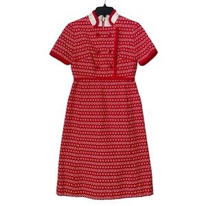Vintage 60’s Red and White Circle Pattern Novelty Print Dress. Size S